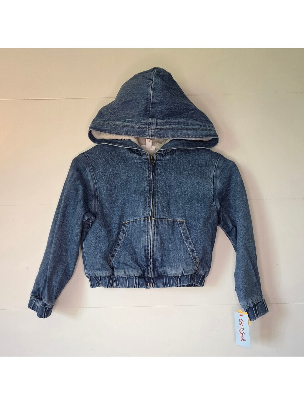 NWT Cat & Jack Girls Hooded Denim Sherpa Jacket Medium Wash Blue, Sz Med, 254